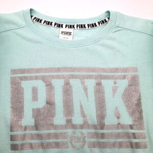 Victoria's Secret Women's PINK Pullover Sweatshirt Size Small Aqua Silver Logo